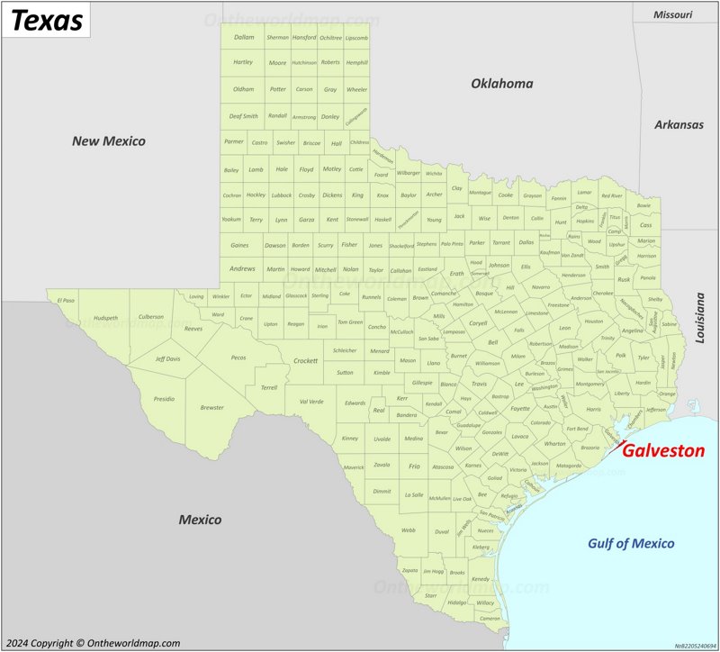 Galveston Location On The Texas Map