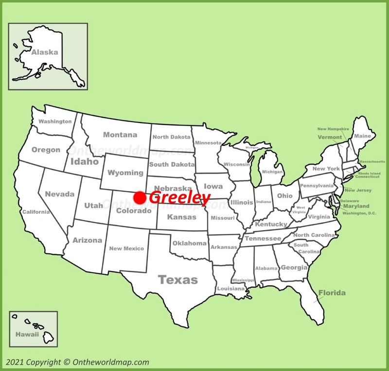 Greeley location on the U.S. Map