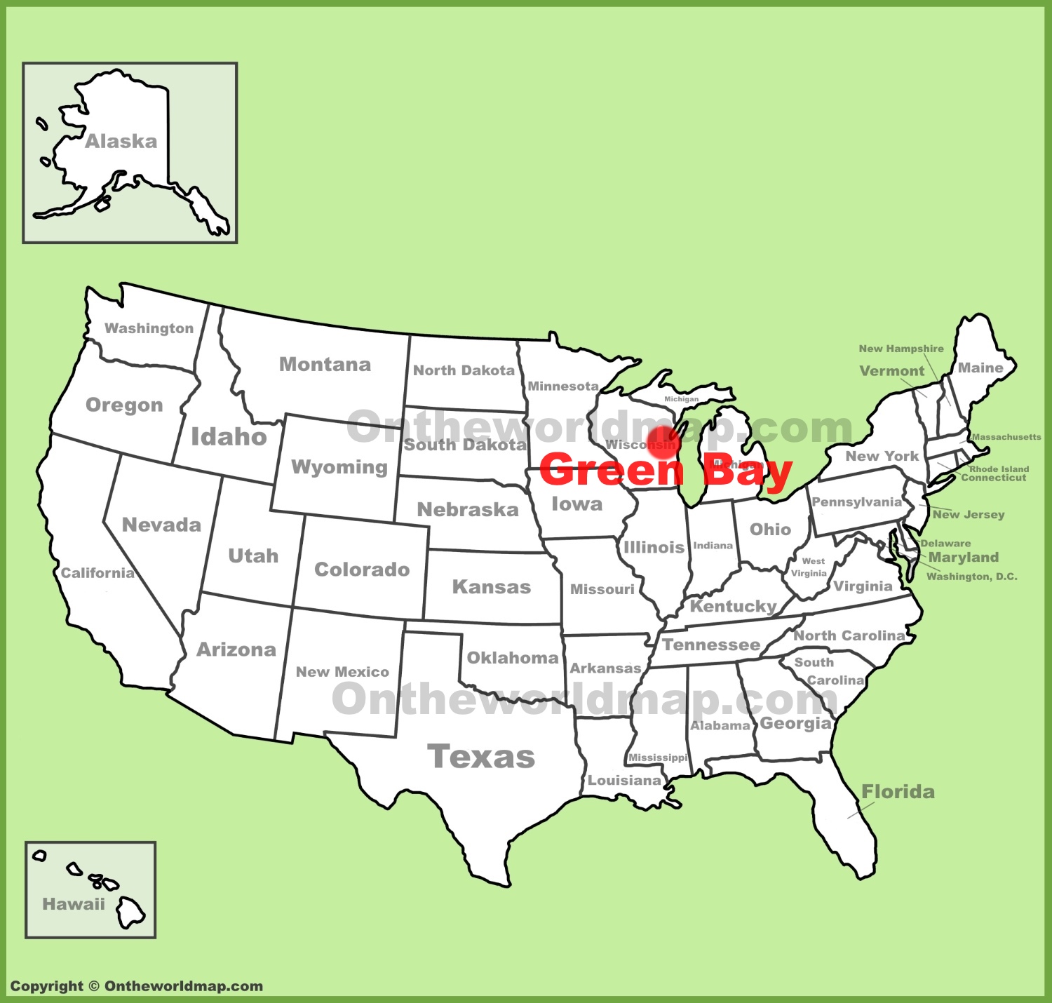 Green Bay location on the U.S. Map