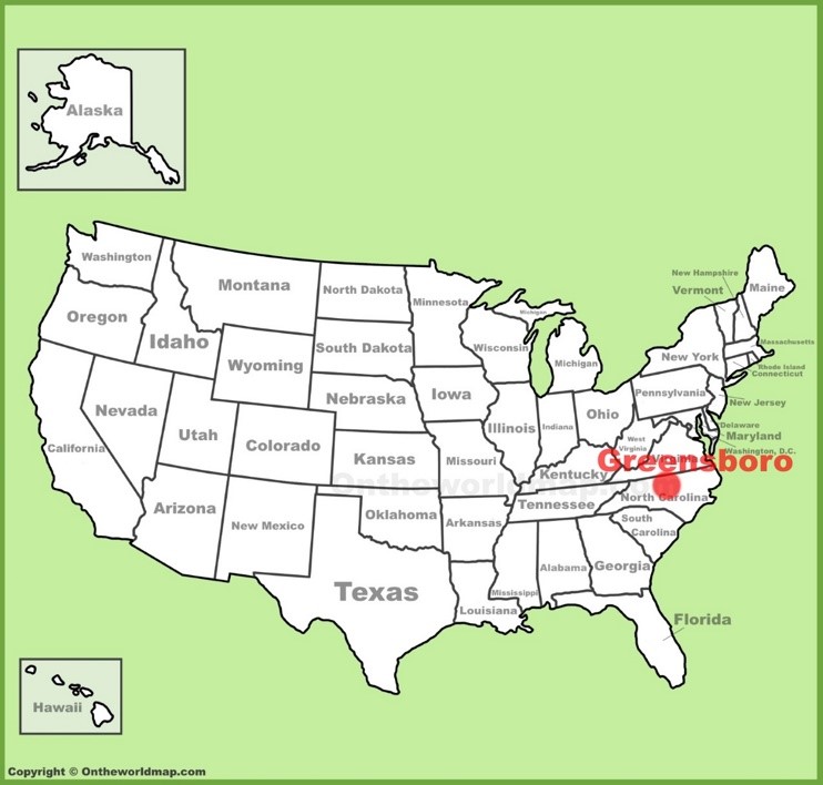 Greensboro location on the U.S. Map