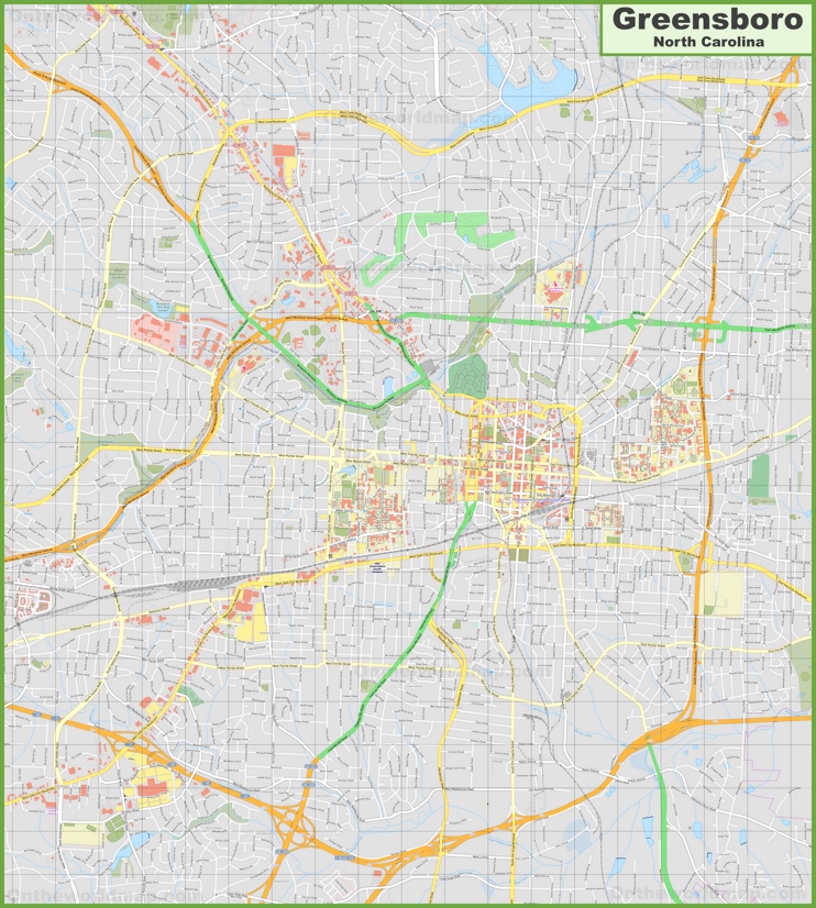 Large detailed map of Greensboro