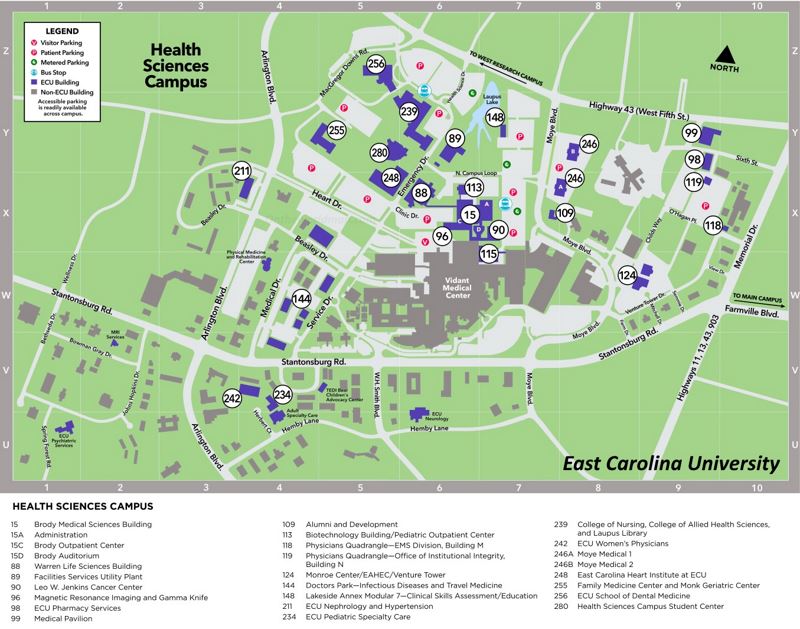 East Carolina University Health Sciences Campus Map