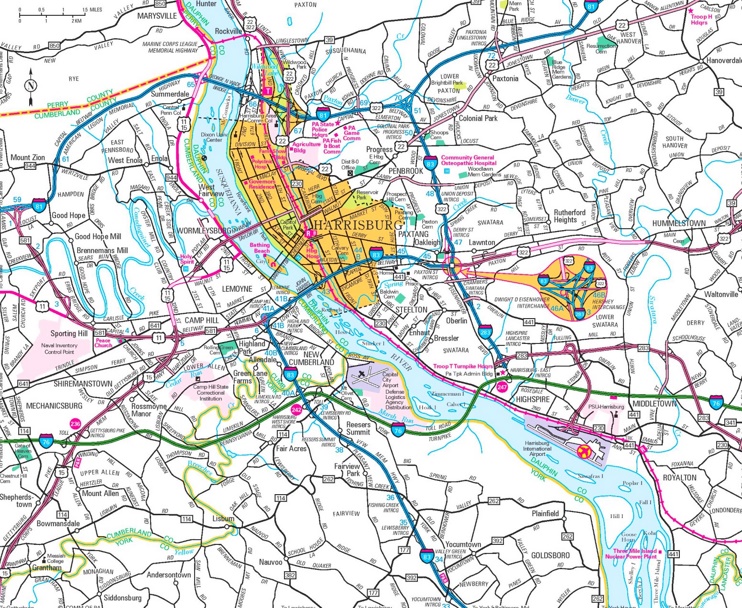 Harrisburg area road map