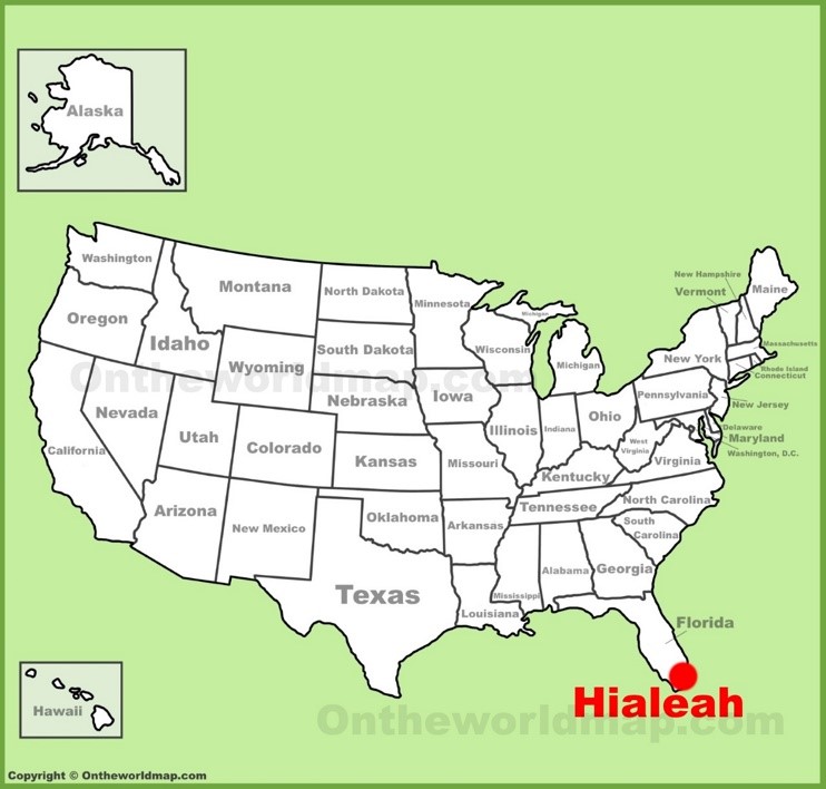 Hialeah location on the U.S. Map