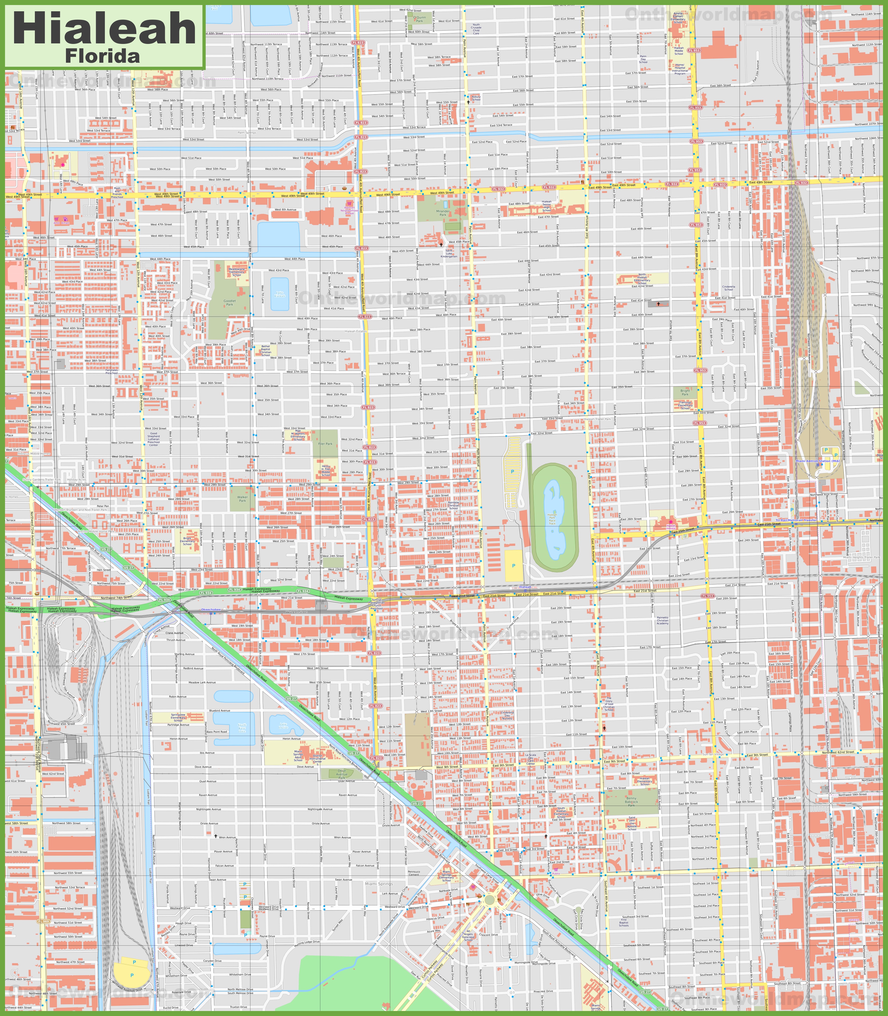 Large detailed map of Hialeah