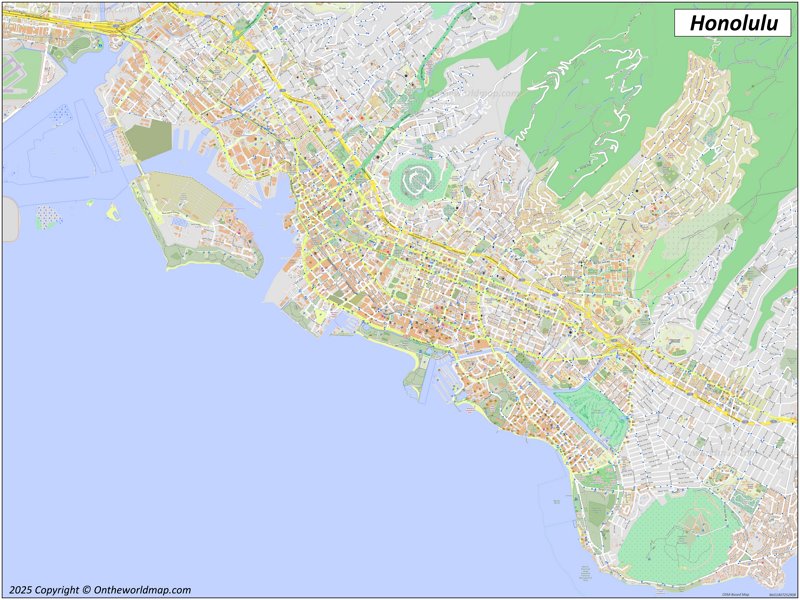Large detailed map of Honolulu