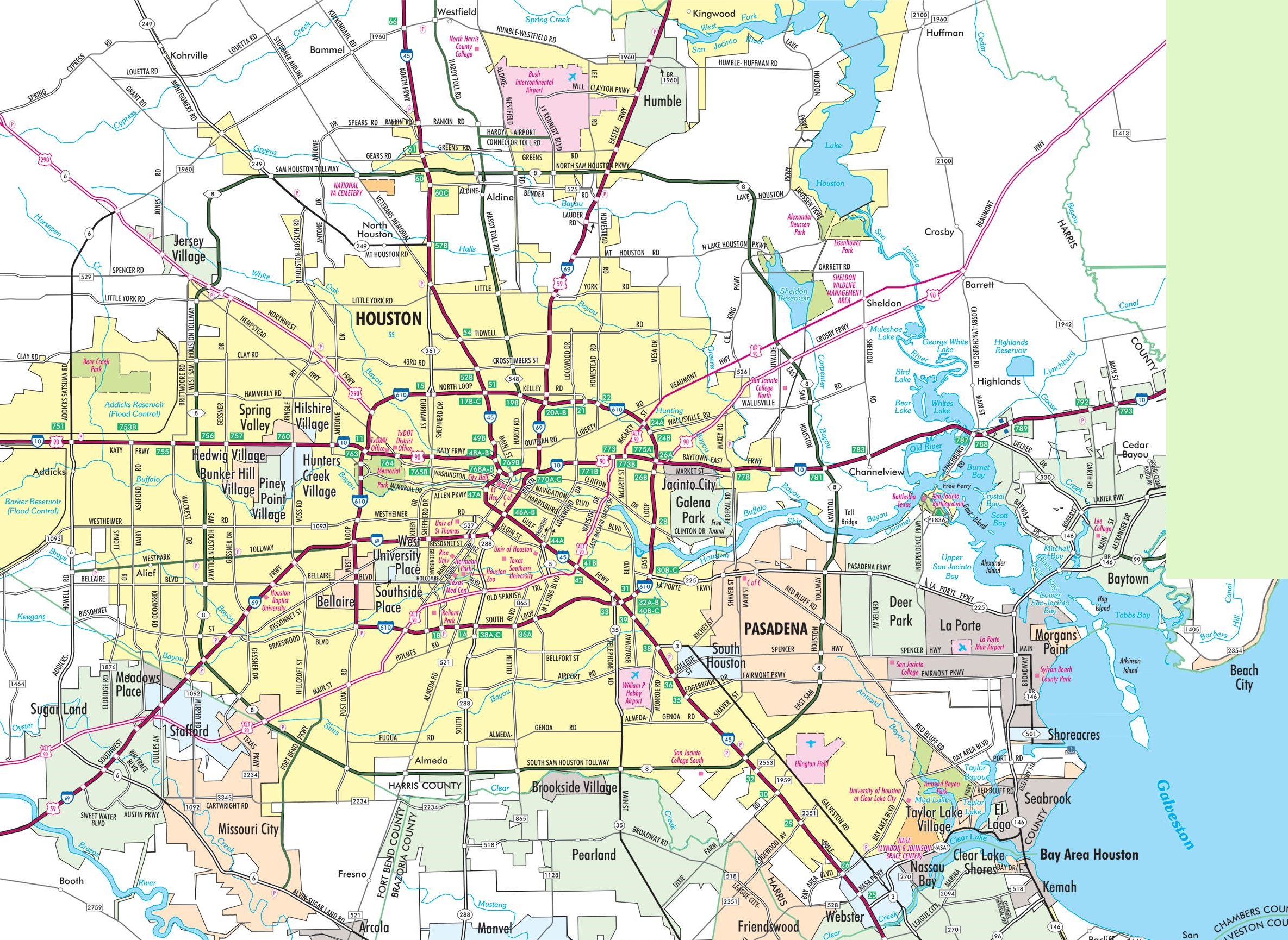 Houston Area Road Map Ontheworldmap Com   Houston Area Road Map 