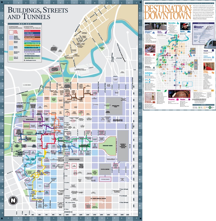 Houston downtown hotels and sightseeings map