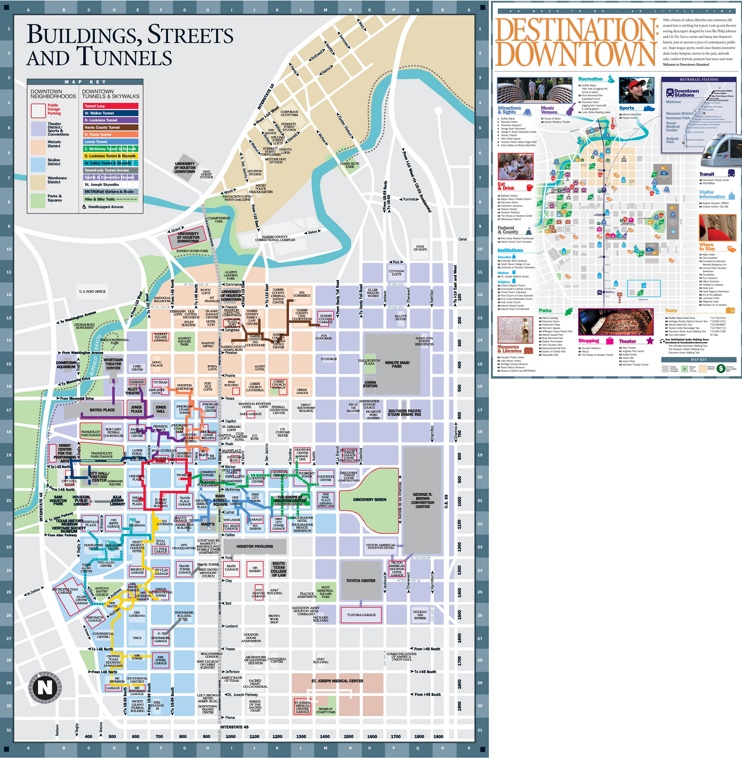 Houston Downtown Hotels And Sightseeings Map
