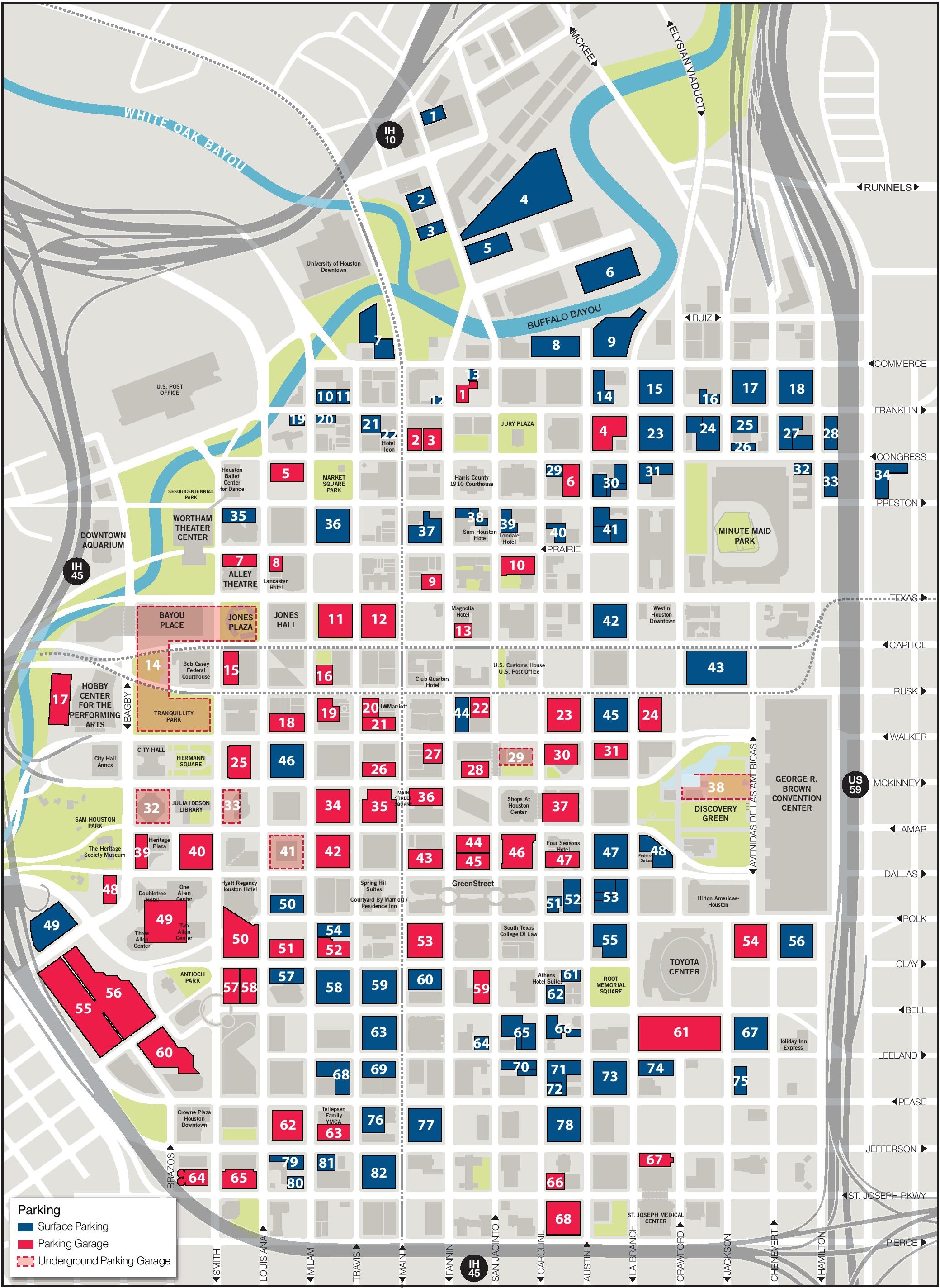 Houston Downtown Parking Map Ontheworldmap