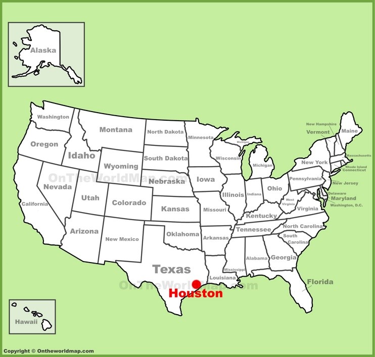 Houston location on the U.S. Map