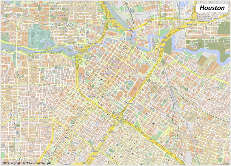 Large detailed street map of Houston