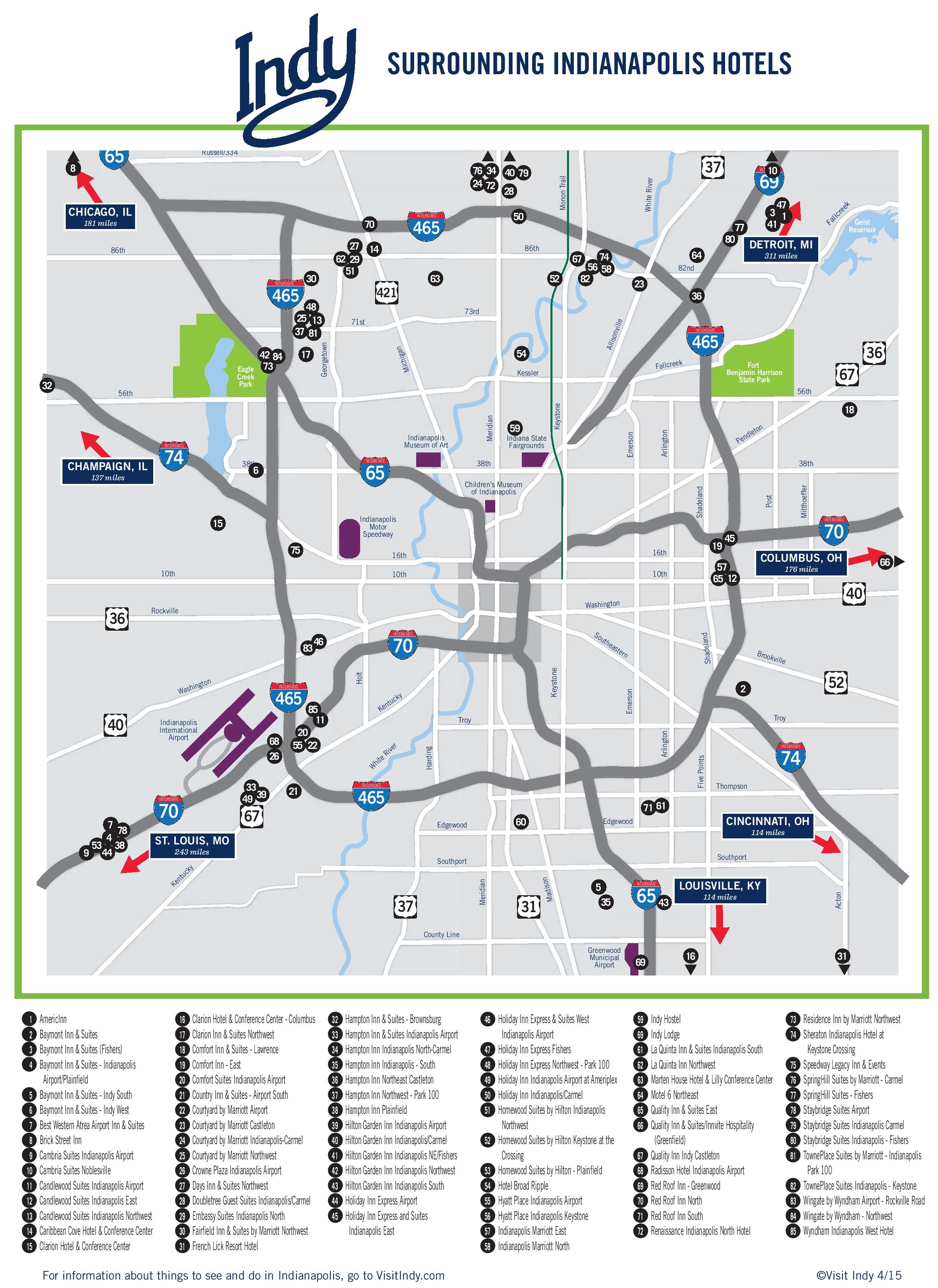 Indianapolis Area Hotel Map Ontheworldmap