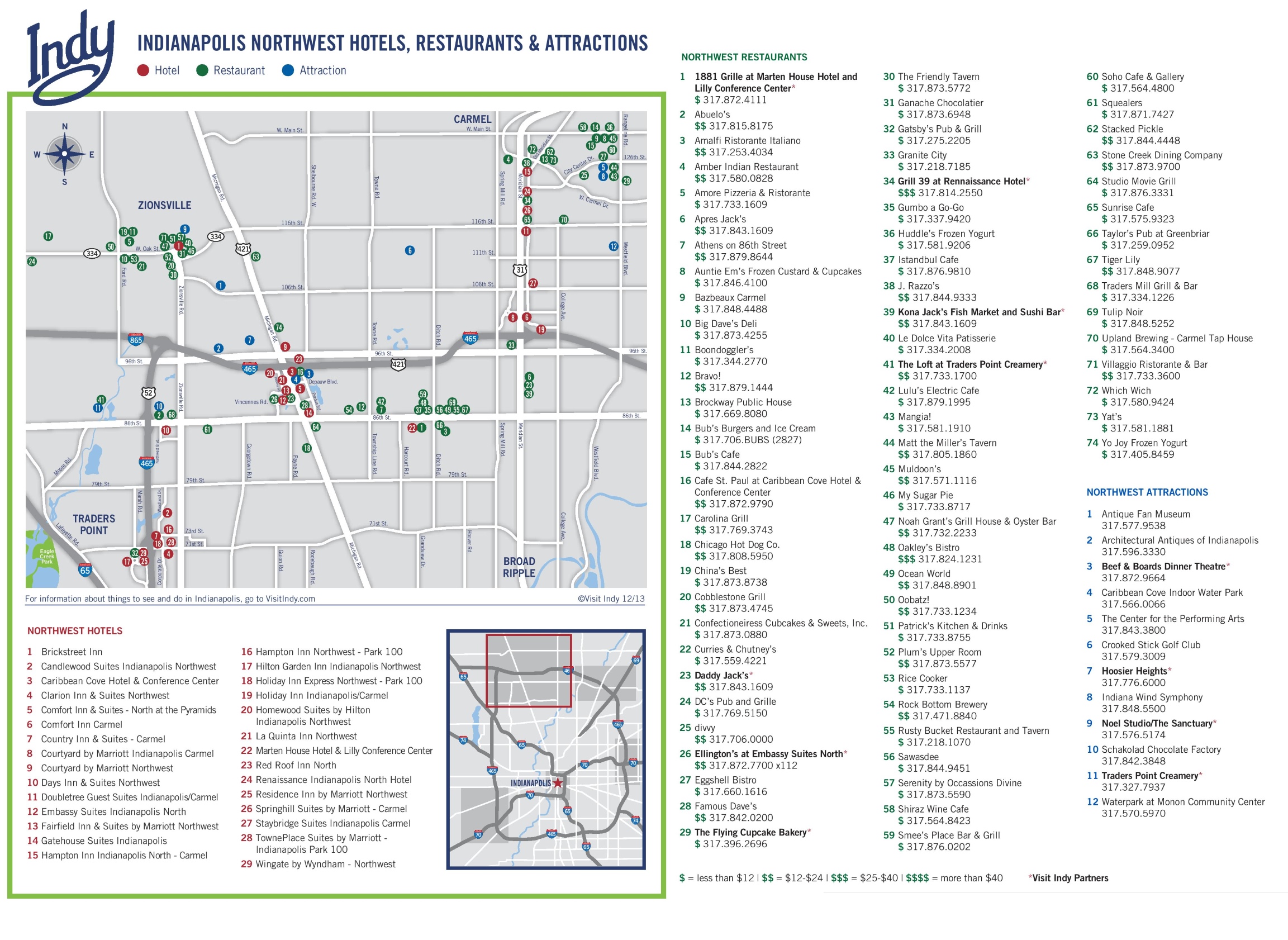 NorthWest Indianapolis hotels and sightseeings map - Ontheworldmap.com