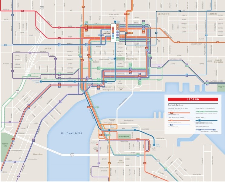 Jacksonville downtown transport map