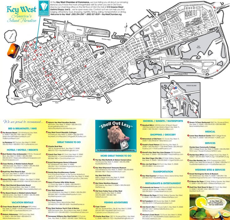 Key West hotels and sightseeings map