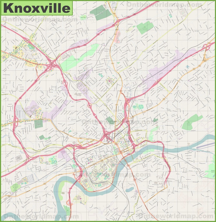 Large detailed map of Knoxville