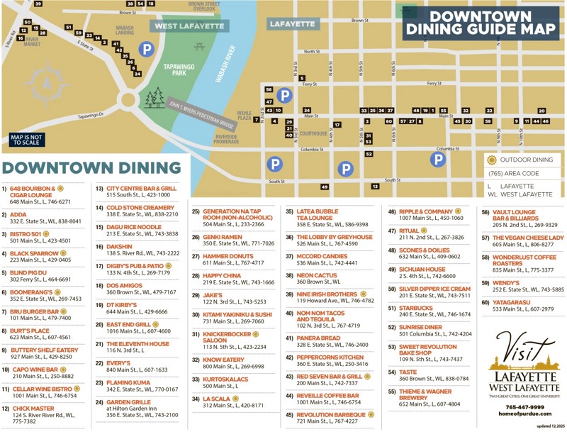 Lafayette and West Lafayette Dining Map