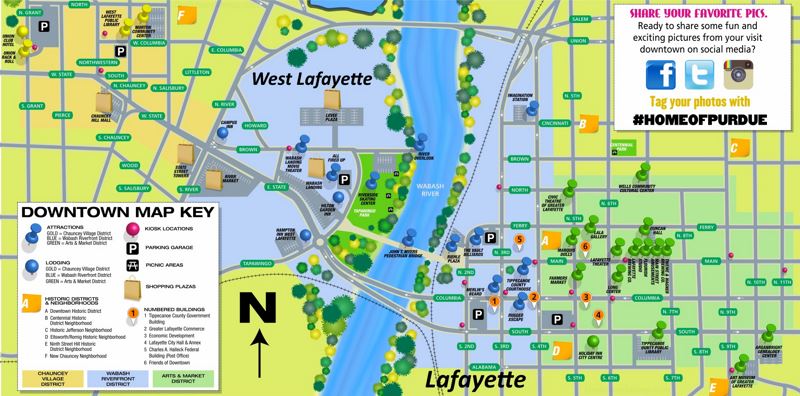 Lafayette and West Lafayette Hotels and Sightseeings Map