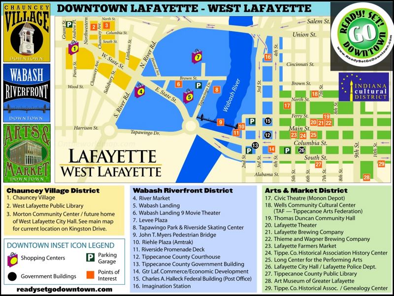 Tourist Map of Downtown Lafayette and West Lafayette
