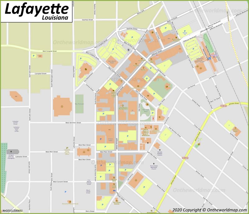 Lafayette LA Downtown Map