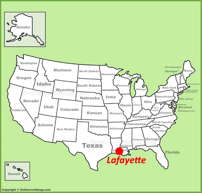 Lafayette LA location on the U.S. Map