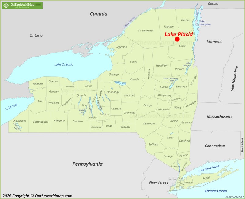 Lake Placid Location On The New York Map