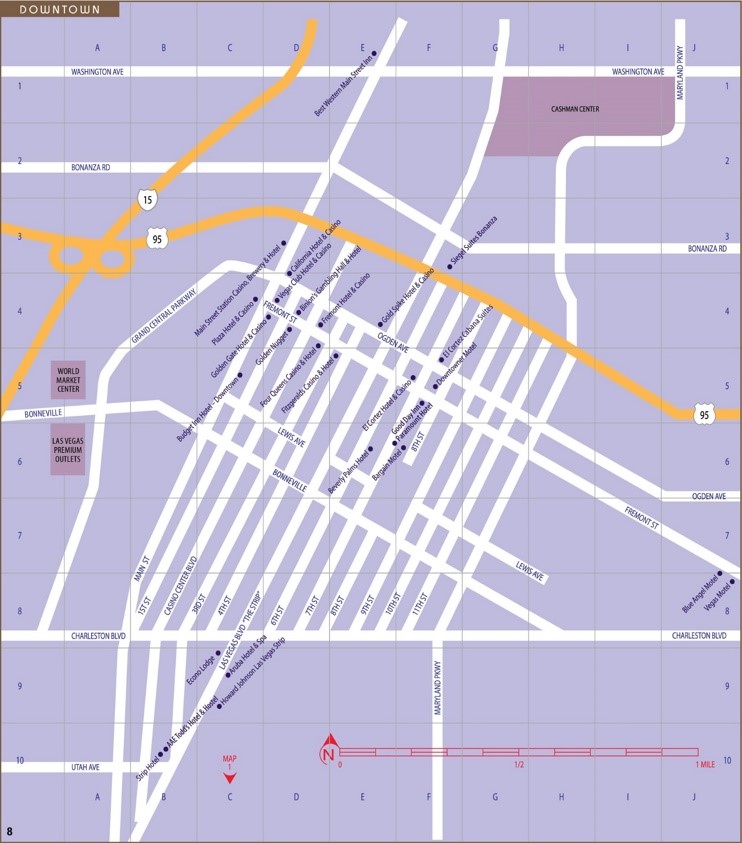 Las Vegas Downtown and Fremont street map