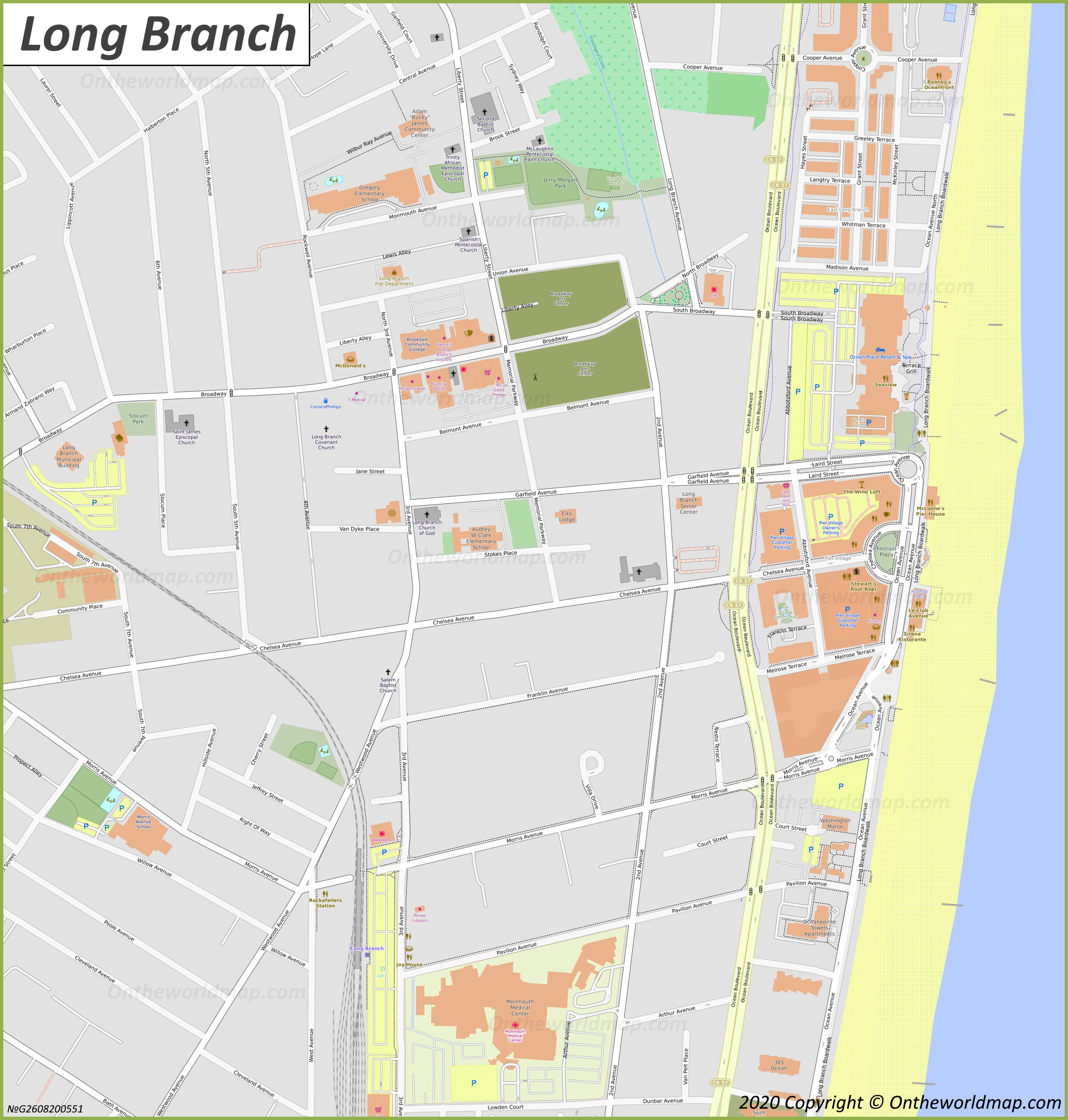 Long Branch Map, New Jersey, U.S.