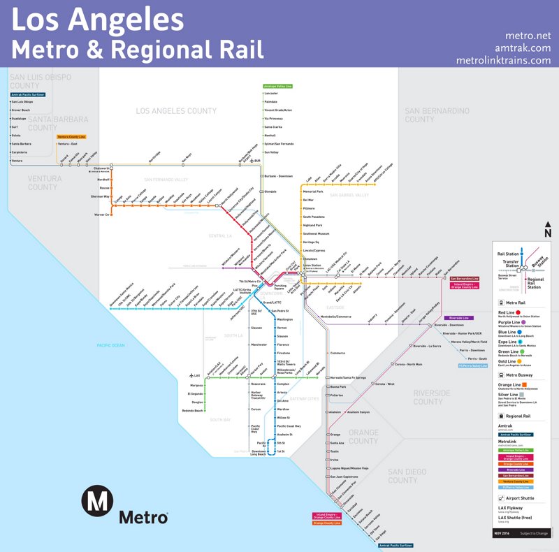 Los Angeles Metro And Regional Rail Map