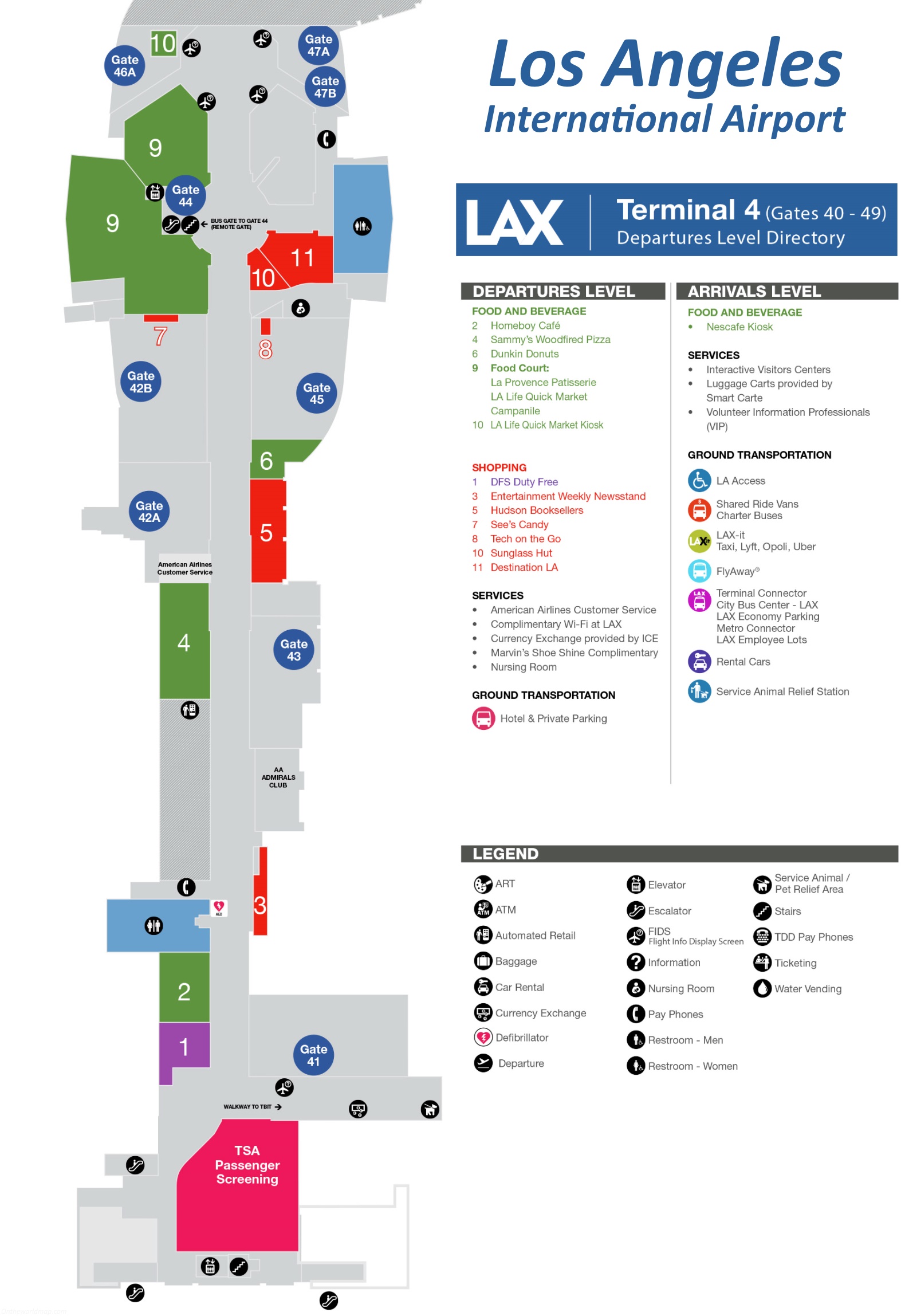 Lax Terminal 4 Map Los Angeles International Airport Terminal 4 Map