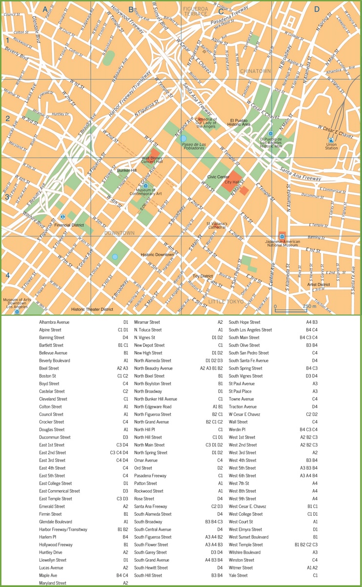 Los Angeles downtown street map