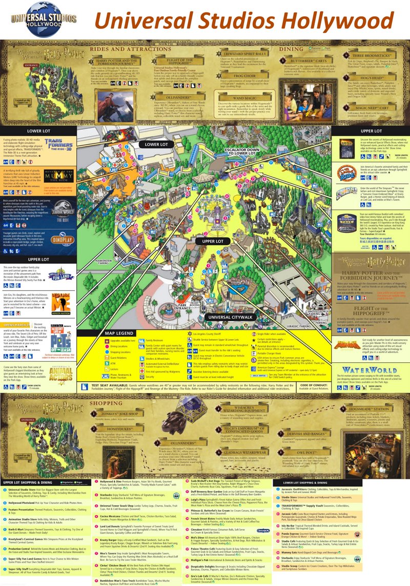 Universal Studios Hollywood Rides and Attractions Map