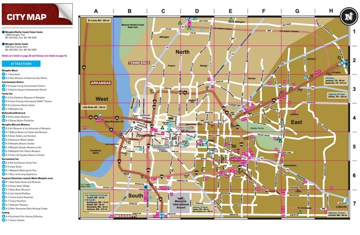 Memphis tourist attractions map