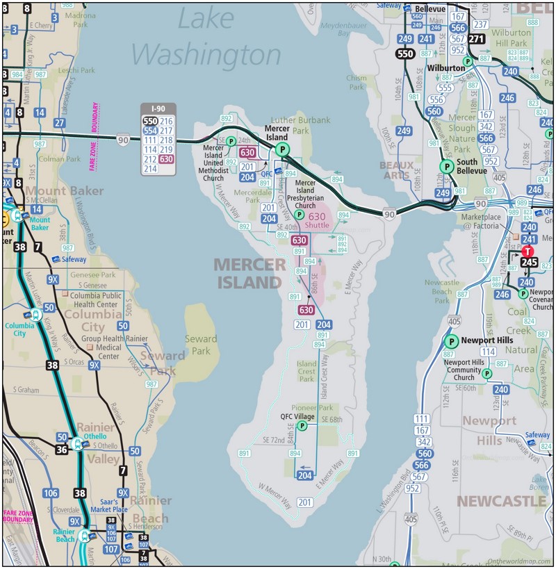 Mercer Island Bus Map