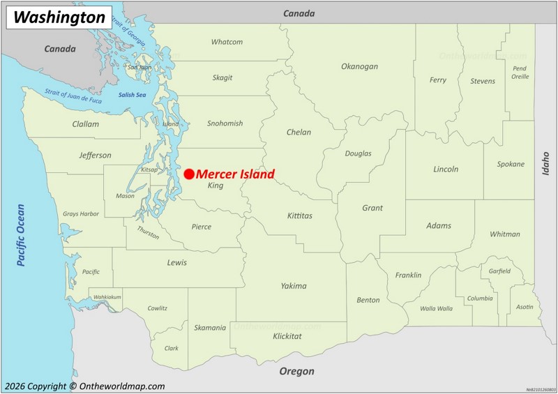 Mercer Island Location On The Washington Map