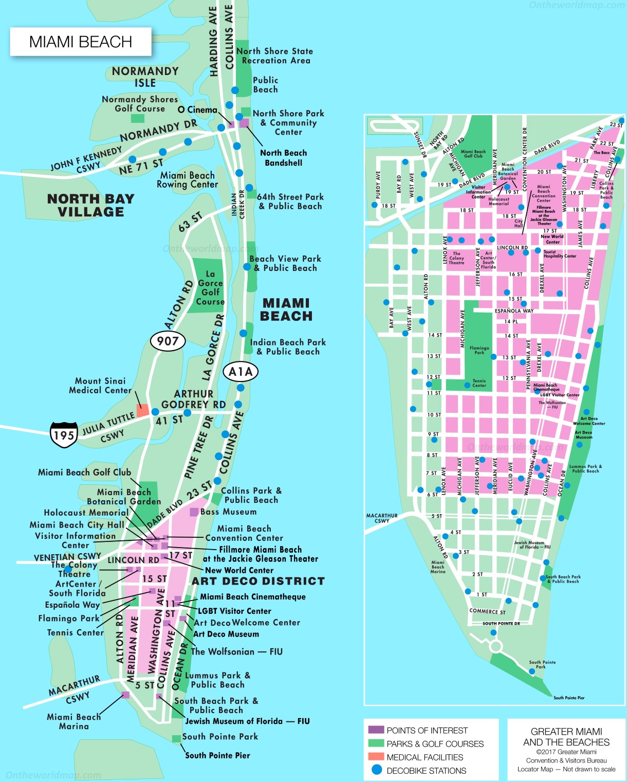 Miami Beach Tourist Attractions Map Ontheworldmap Com   Miami Beach Tourist Attractions Map 