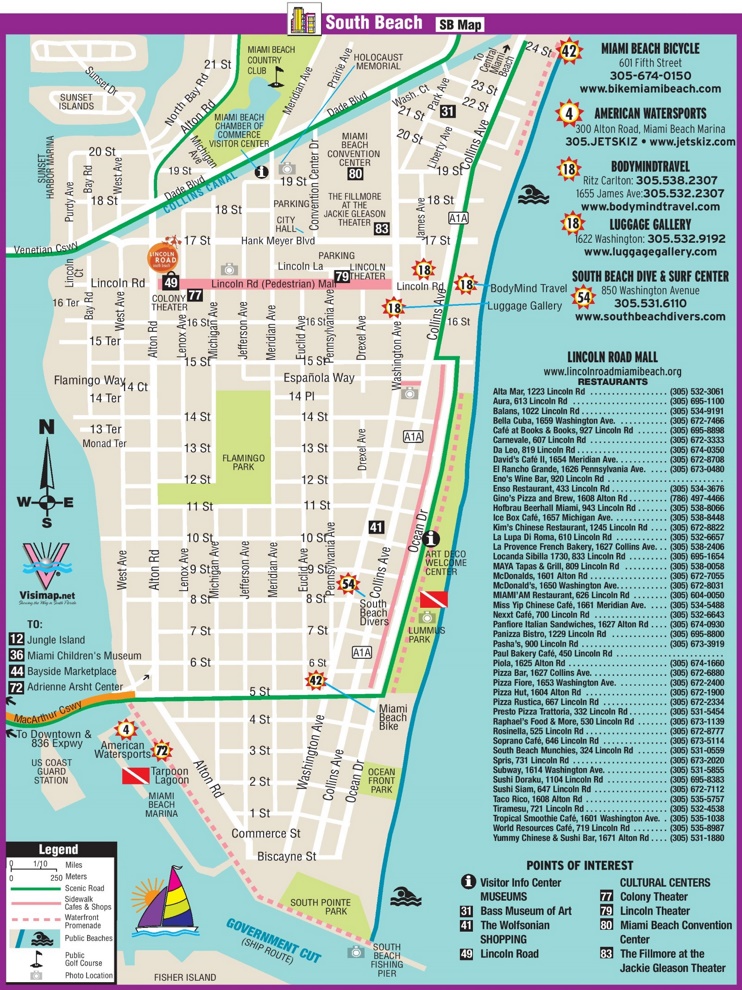 south beach restaurant and sightseeing map