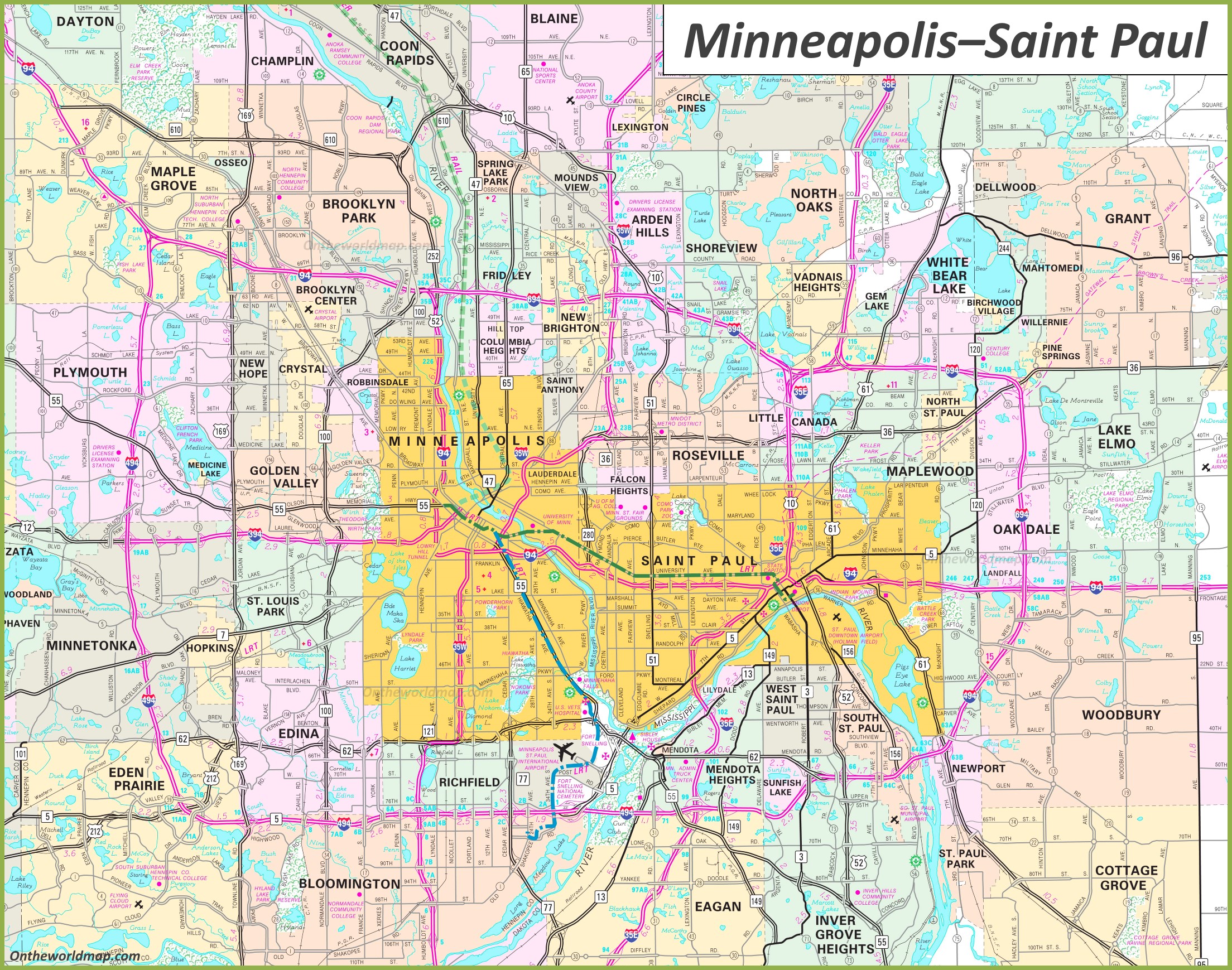 Twin Cities Map (Minneapolis–Saint Paul Map)