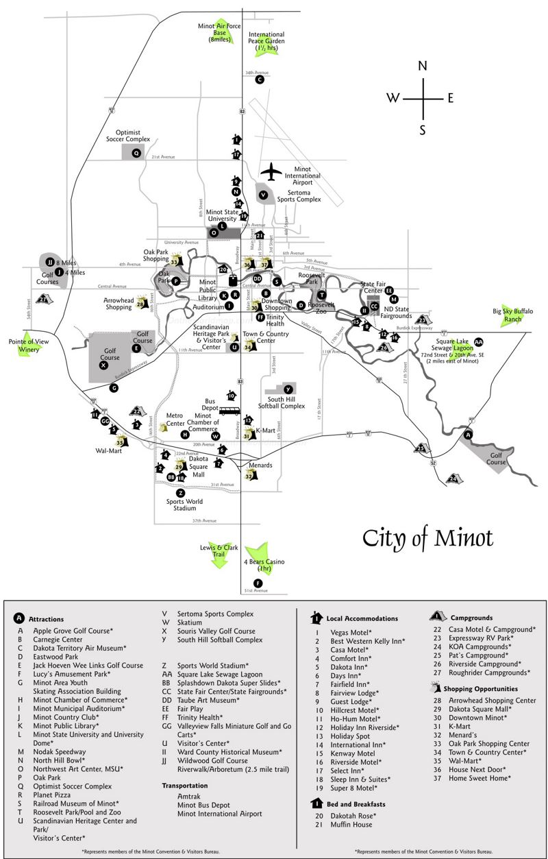 Minot Hotels And Attractions Map