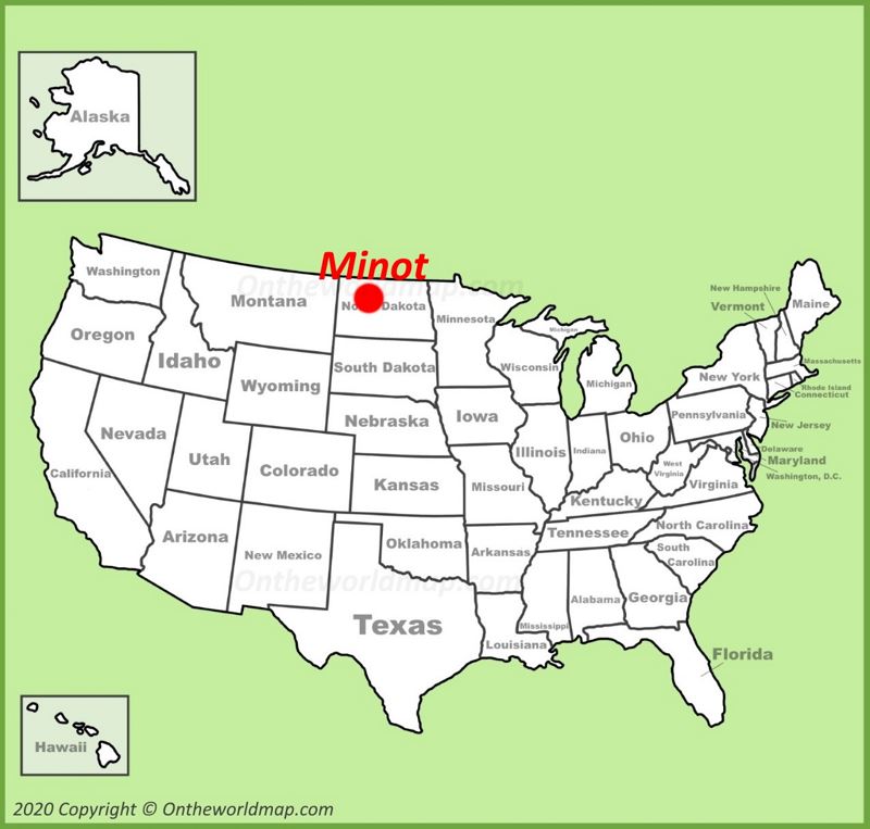 Minot location on the U.S. Map