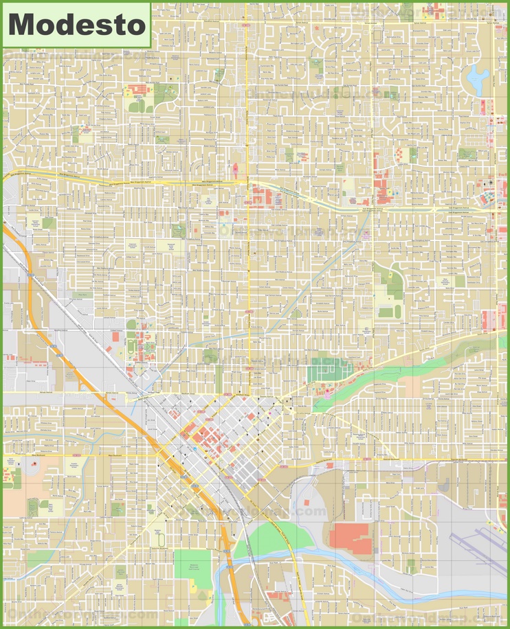 Large Detailed Map Of Modesto Max 
