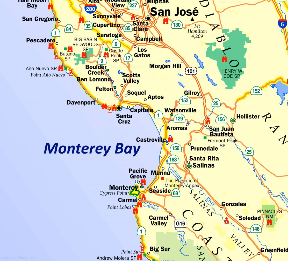 Monterey Bay Area Tourist Map - Ontheworldmap.com