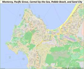 Map of Monterey, Pacific Grove, Carmel-by-the-Sea, Pebble Beach and Sand City
