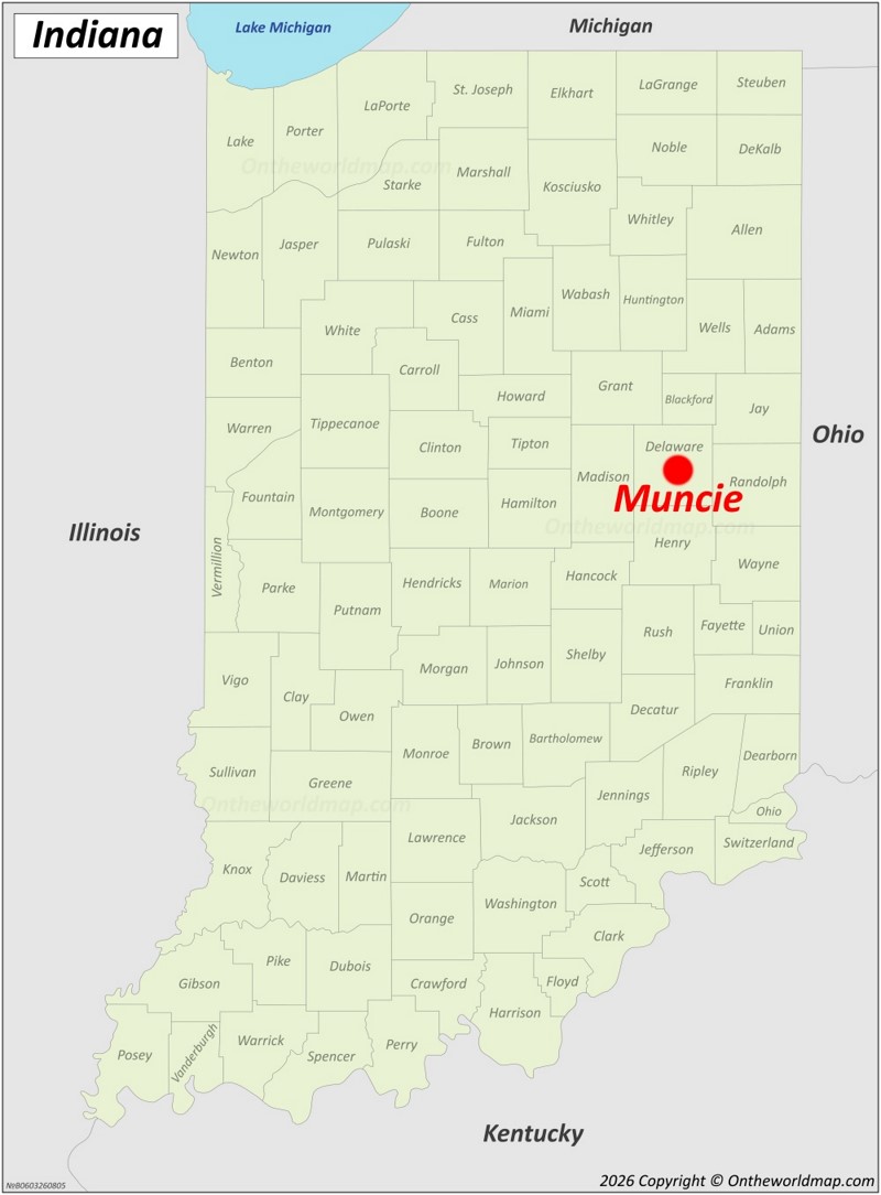 Muncie Location On The Indiana Map