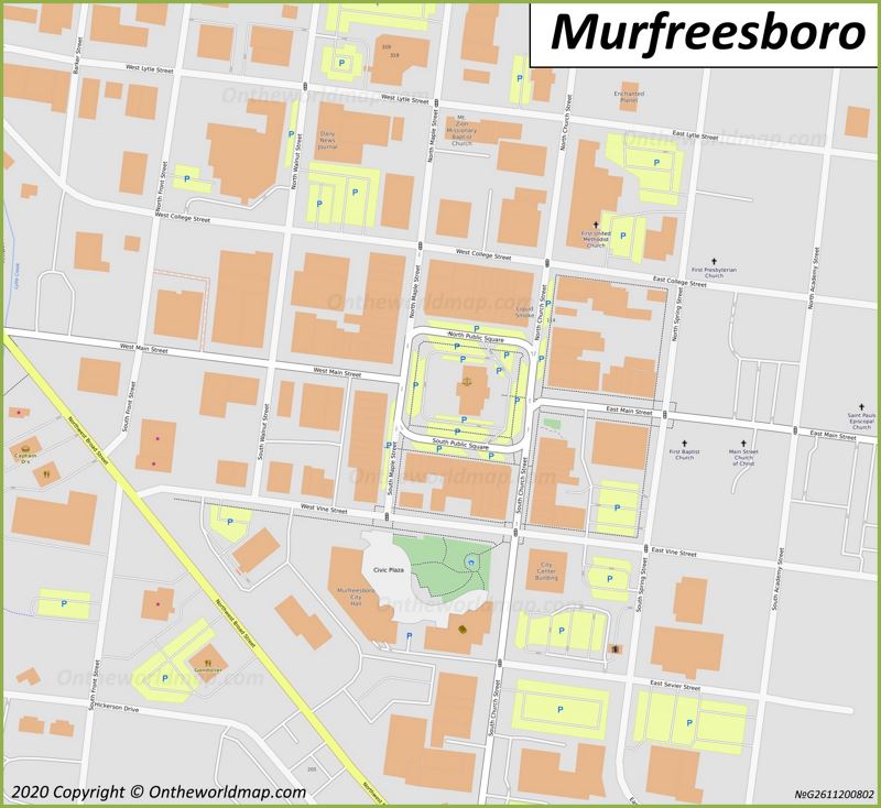 Murfreesboro Downtown Map