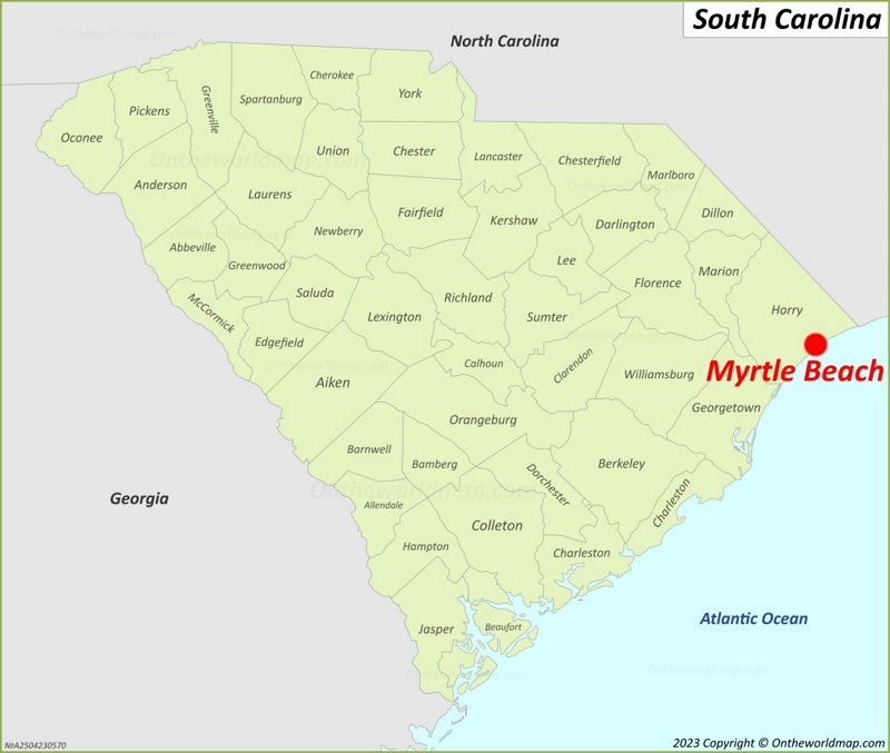 Myrtle Beach Location On The South Carolina Map