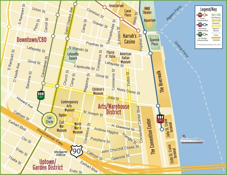 new orleans arts and warehouse district map