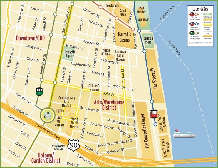 New Orleans Arts and Warehouse District map