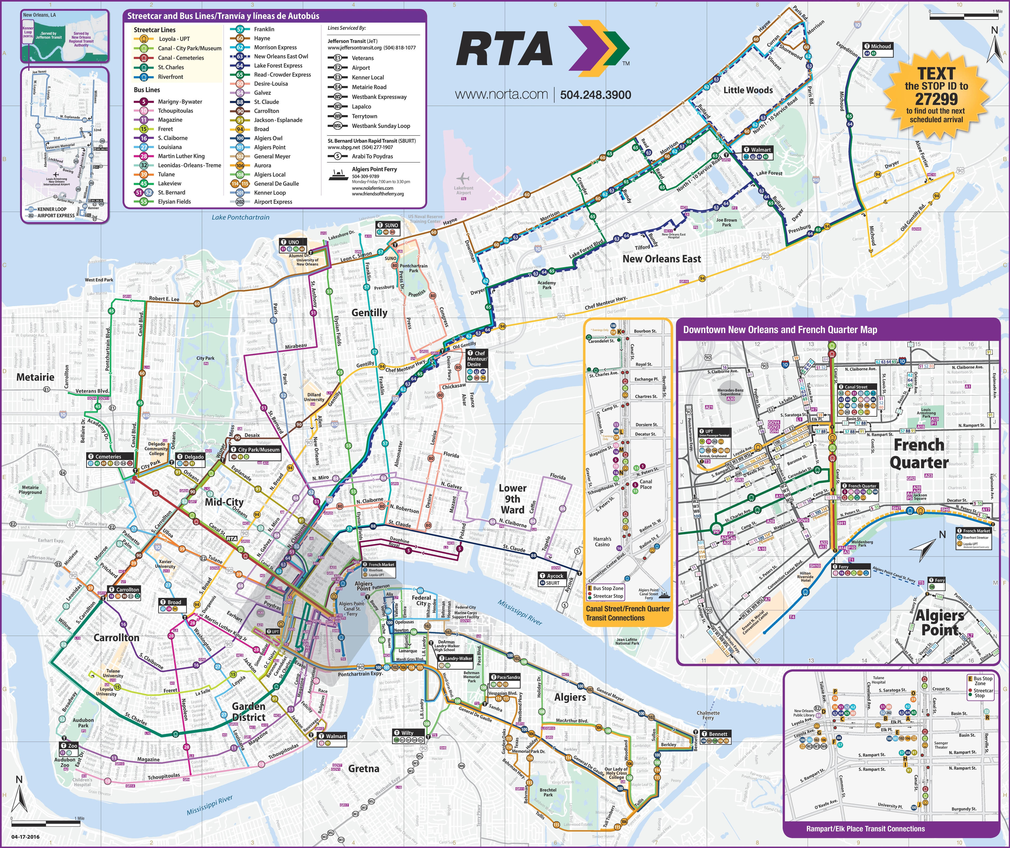 New Orleans Streetcar Map New Orleans Rta Public Transport Map